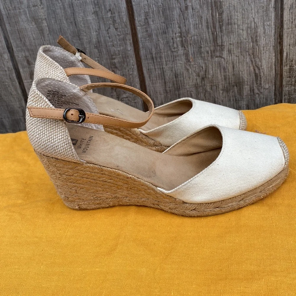 White Mountain White Ankle Strap Wedge Espadilles Size 10